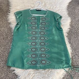 BCBG Maxazaria Green Indian Silk Blouse M